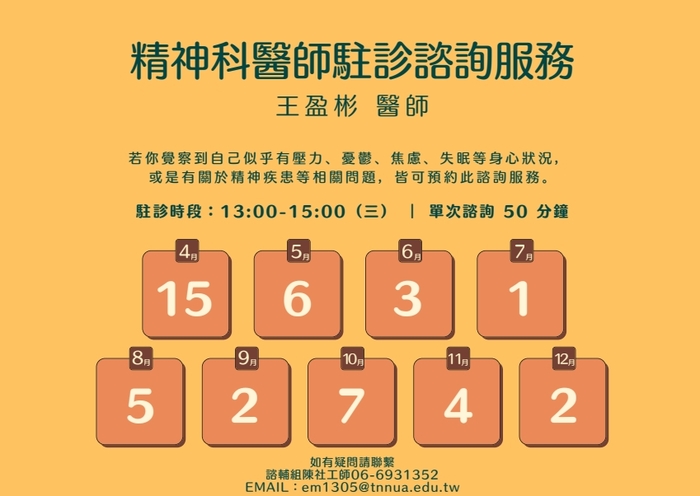 115-1精神科醫師駐診資訊
